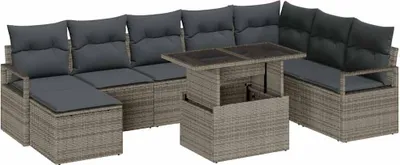 Immagine prodotto di vidaXL Set di divani da giardino con portaoggetti 9 pezzi in Poly Rattan grigio