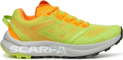 Trailrunning-Schuhe für Damen in leuchtendem Gelb und Orange von Scarpa; Modell "Spin Planet Wmn".