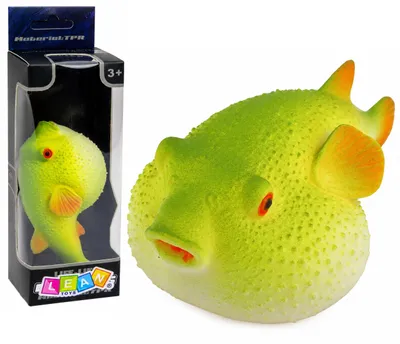 Produktbild von Kugelfisch-Gummifigur, dehnbar, realistischer Meeresfisch, 12 cm