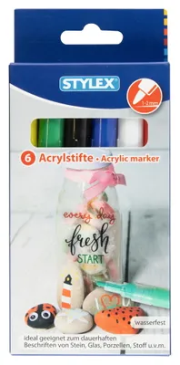 Produktbild von 6 Acrylstifte / Farbe: gelb, rot, blau, grün, schwarz, weiß