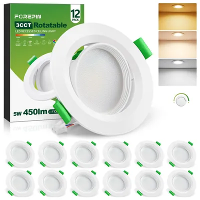 Obrázok produktu pre LED vstavané bodové svietidlo 230V, 5W, stmievateľné vstavané LED bodové svietidlá, stropné svietidlo, priemer 68 mm, vstavané svietidlá IP44, otočné, vhodné pre vstavané osvetlenie, 3000K/4000K/6500K, sada 12 kusov