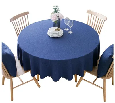 Obrázok produktu pre Kruhová obruska, bavlna a ľan, odolná voči škvrnám, tmavomodrá, priemer 140 cm