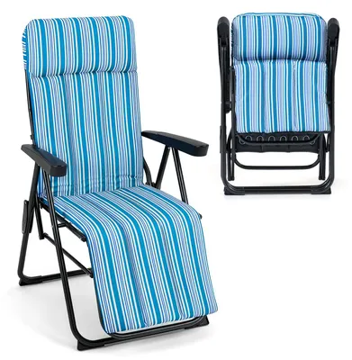 Produktbild von COSTWAY Sonnenliege klappbar, Liegestuhl mit Auflage, verstellbarer Rückenlehne, wetterfeste Gartenliege, Klappliege Relaxliege bis 150kg belastbar