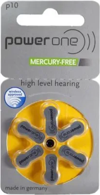 A blister pack of PowerOne hearing aid batteries.