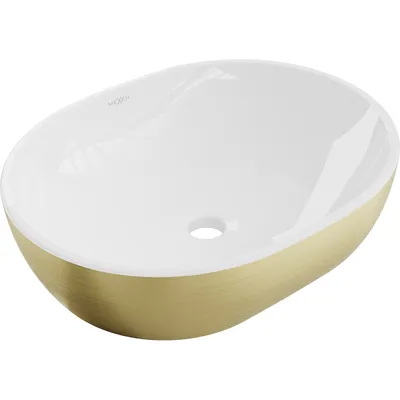 Zdjęcie produktu dla Mexen Viki umywalka nablatowa 48 x 35 cm, biała/złota wzór linie - 21054817