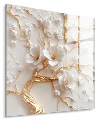 Image de STYLER, tableau en verre, 30x30 cm, motif fleurs de magnolias, décoration murale, idéal pour la cuisine, le salon ou la chambre