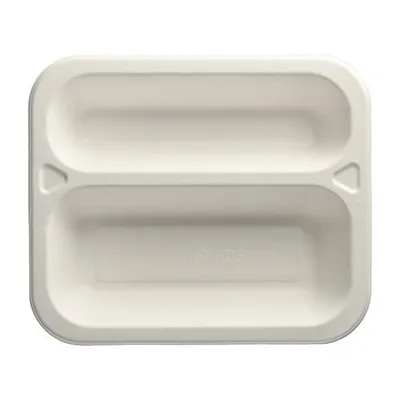 Produktbild von 600 Siegelschalen, Zuckerrohr 2-geteilt 975 ml 4,2 cm x 21,2 cm x 25 cm weiss