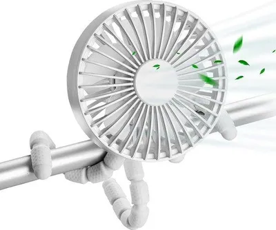 Image de Ventilateur pour poussette à 3 vitesses - Ventilateur portable rechargeable via USB-C à pince, pour la voiture et la tente - blanc