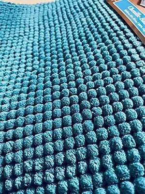 Produktbild von Sensino Chenille Badematte Blau mit 3D Mesh-Rücken, ca. 50 x 80 cm