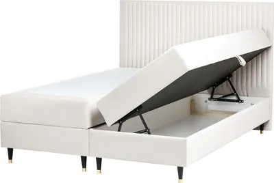 Produktbild von BELIANI Boxspringbett Cremeweiß Samtstoff 160 x 200 cm mit Bettkasten Hochklappbar Hohes Kopfteil Matratzen Modern Glamour Schlafzimmer Möbel
