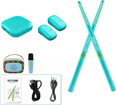 Immagine prodotto di Zimilo Kinder AR Air Drum, batteria virtuale intelligente, bacchette elettroniche portatili, giocattolo musicale, Bluetooth, sensore, verde