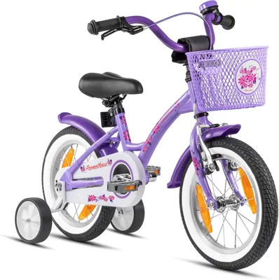 Produktbild von PROMETHEUS Fahrräder – Kinderfahrrad, 14 Zoll, Mädchenfahrrad. Geeignet für Mädchen im Alter von 4 Jahren, mit Seitlenker und Rücktrittbremse. Mädchenfahrrad, 14 Zoll, in Lila