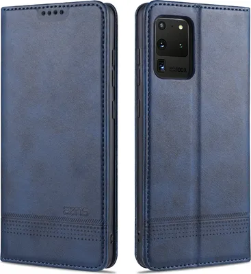 Image de Etui Samsung S20 Ultra, portefeuille avec fermeture magnétique et support, étui en cuir pour Samsung Galaxy S20 Ultra Bleu