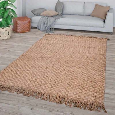 Produktbild von TT Home Wohnzimmer Teppich Kurzflor Handgeknüpft Einfarbig Moderne Sisal Optik Größe 240x340 cm