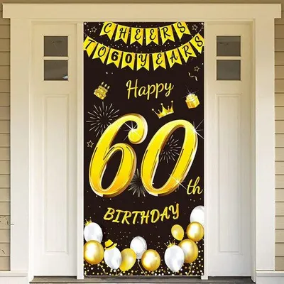 Produktbild von Tagesartikel- Geburtstag Banner Schwarz/Gold 60. Geburtstag - Hintergrunddekoration - Türdekoration - Garten/Wanddekoration - 185 x 90 cm - Partydekoration - Geburtstagsdekoration