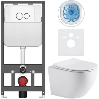 Obrázek produktu pro Podomítkový WC set Cesso - bílá matná - tlačítko Prime/Dualo, bílé - závěsné - předstěnová instalace/sádrokarton - 49x36 cm