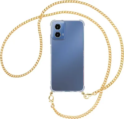 Produktbild von Handykette Backcover-Schutzhülle mit Band (Metall goldfarben) für Motorola Moto G34 5G - goldfarbene Kette