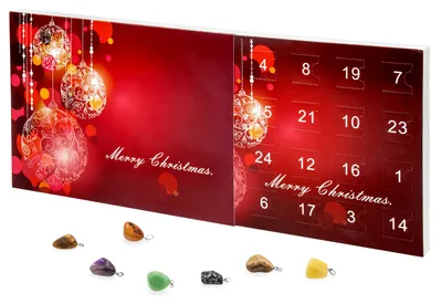 Produktbild von VALIOSA Merry Christmas Mode-Schmuck Adventskalender mit Halskette + 23 individuelle Anhänger aus Halb-Edelstein, Geschenkidee für Mädchen, 24-teilig (1 Set)