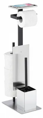 Image de Ensemble de salle de bains Relaxdays, porte-papier hygiénique, brosse de toilettes et support, tablette, dimensions : 69 x 26 x 18 cm, argent/noir