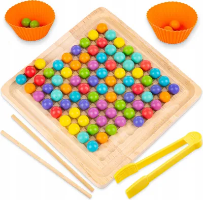 Produktbild von Holz Kugel- und Perlenpuzzle Montessori – Lernspiel zur Farberkennung und Zählübungen – Motorikspielzeug für Kinder ab 3 Jahren