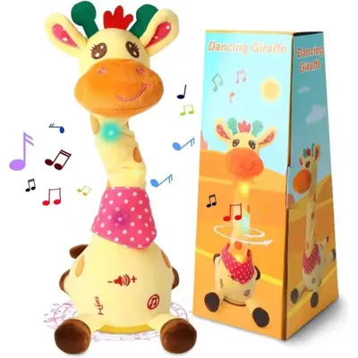 Produktbild von Tanzendes sprechendes Giraffen-Kuscheltier - Interaktives Spielzeug - Wiederholt Ihre Worte - 10 Lieder - Einstellbare Lautstärke - Weicher Kurzplüsch - Gelb