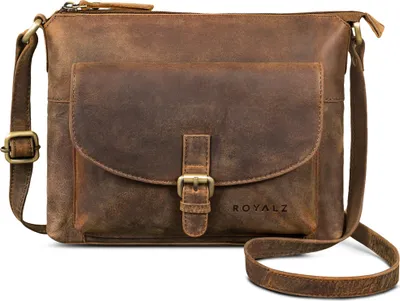 Produktbild von ROYALZ "Maine" moderne Vintage Damenhandtasche Leder klein - Echtleder Umhängetasche Damen Handtasche als Crossbody Bag oder Schultertasche für Freizeit Ausgehen Alltag