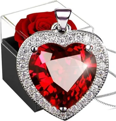 Obrázok produktu pre Večný ružový náhrdelník Striebro 925 Srdce Rubín prívesok Crystal Birthstone Darčeková krabička