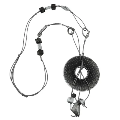 Produktbild von Kette 77mm Kunststoffanhänger Lochring grau-weiß Kordel grau 90cm grau - weiß 77mm