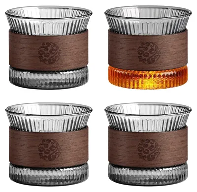 Espressokopjesset 4 Stück 180 ml Glas mit Walnussring