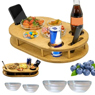 Produktbild von Juksun Aufbewahrungsbox 44x27x7cm Birkenholz geölt eichenfarben mit 4 Glasschalen oval für Sofa