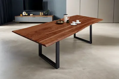 Produktbild von Esstisch Baumkante massiv Akazie nussbaum 280 x 100 schwarz MILO