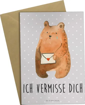 Produktbild von Mr. & Mrs. Panda Glückwunschkarte Bär Liebesbrief - Grau Pastell - Geschenk, babykarte, einladungskarten, hochzeitskarten, Freundin, Liebeskummer, weihnachtskarten, Teddy
