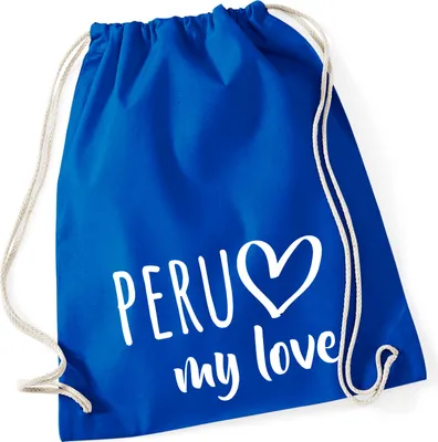 Produktbild von Huuraa Turnbeutel Peru my love 12 Liter Bright Royal Baumwolle Rucksack Geschenkidee