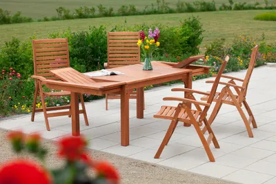 Produktbild von Merxx 5tlg. Gartenmöbelset "La Plata" - 4 Sessel, 1 Ausziehtisch - Eukalyptus
