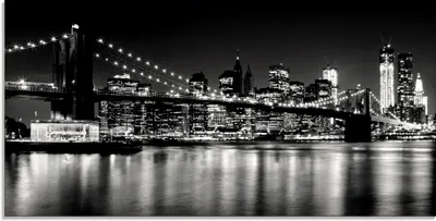 Produktbild von ARTland Glasbild Nächtliche Skyline Manhattan I Größe: 100x50 cm