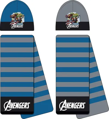 Produktbild von Marvel Avengers 2tlg. Winterset Kindermütze Kinderschal Kinderhandschuhe Mütze Schal Handschuhe Hulk Ironman Spiderman Captain America AV9836 (Blau)