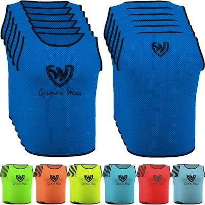 Produktbild von 6x Fußball Leibchen (6er-Set) Trainingsleibchen Markierungshemd Fußballleibchen für Kinder Jugend und Erwachsene, Farbe:Königsblau, Bibs:Junior (M)
