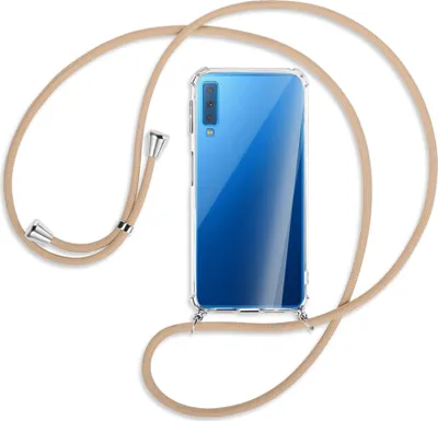 Produktbild von Handykette Backcover-Schutzhülle mit Band (Metall silberfarben) für Samsung Galaxy A7 2018 - beige