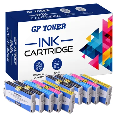 A box of GP Toner ink cartridges with several cartridges lined up in front.