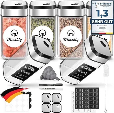 Immagine prodotto di Vasi in vetro per erbe aromatiche con tappo a vite ed etichette, 6 pezzi, set da 4