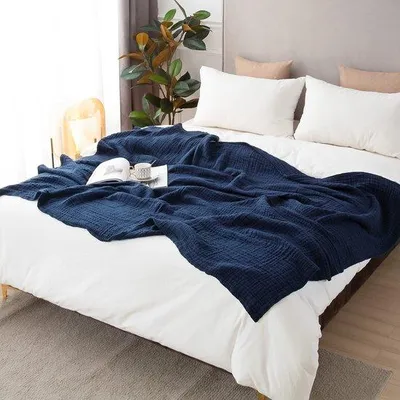 Productafbeelding van Ibenzoa® 100% katoenen mousseline deken, 203,2 x 228,6 cm, 4-laags, voor gewassen – ademend en zacht, ideaal als beschermer voor banken en meubels
