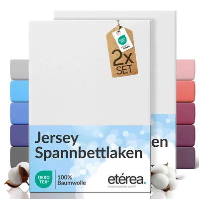 Produktbild von 2er Set Jersey Spannbettlaken 90x200cm - 100x200cm - 100% BAUMWOLLE - Bettlaken Spannbetttuch 90x200cm - 100x200cm - Weiss