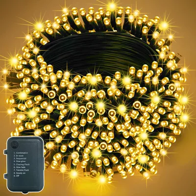 Lichterkette 20 m, 200 LEDs, batteriebetrieben, IP44, warmweiß