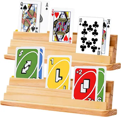 Immagine prodotto di Set di 2 supporti per carte da gioco: supporti in legno per carte da gioco, ideali per anziani, bambini e adulti