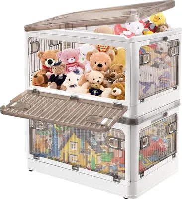 Produktbild von 28 Liter Aufbewahrungsboxen mit Deckeln - große stapelbare Kunststoff-Spielzeug-Organizer mit Rollen - faltbare Lagerbehälter - für Organisation