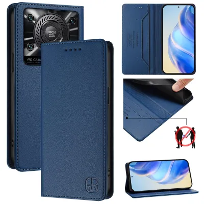 Produktbild von Lederhülle für Oukitel C60 Hülle Flip Brieftasche Kartenfächern Ständer Schutzhülle Blau