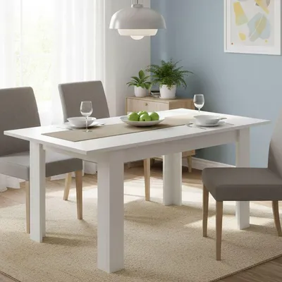 Produktbild von Ausziehbarer Tisch Midland, Ausziehbare Konsole für Esszimmer, Ausziehbarer Küchentisch mit Verlängerung, 140/190x90h78 cm, Glänzend Weiß