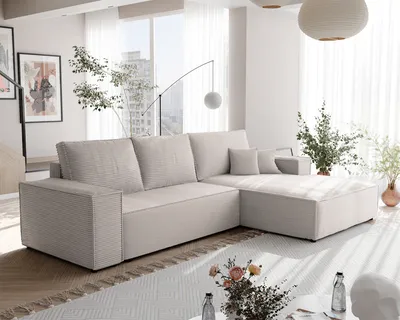 Produktbild von IDOHOME-Polsterecksofa NOVA mit Schlaffunktion und Bettkasten Ecksofa in L-Form Wohnzimmer Sofa mit Bettkasten Couch Rechts Poso 100 Beige
