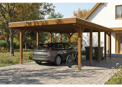 Produktbild von Einzelcarport SKAN HOLZ Friesland inkl. Pfostenanker, EPDM Folie 402 x 708 cm nussbaum