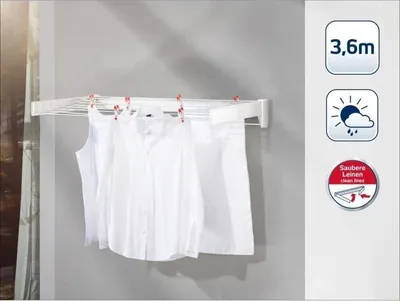 Immagine prodotto di Stendibiancheria da parete Leifheit Telegant 36 Protect Plus, estensibile, lunghezza di stesura 3,6 m, lunghezza delle aste 72 cm, materiale inossidabile, bianco